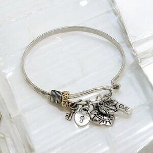 Antique Rhodium "Love" Claddagh & Heart Key Charm Hook Bracelet